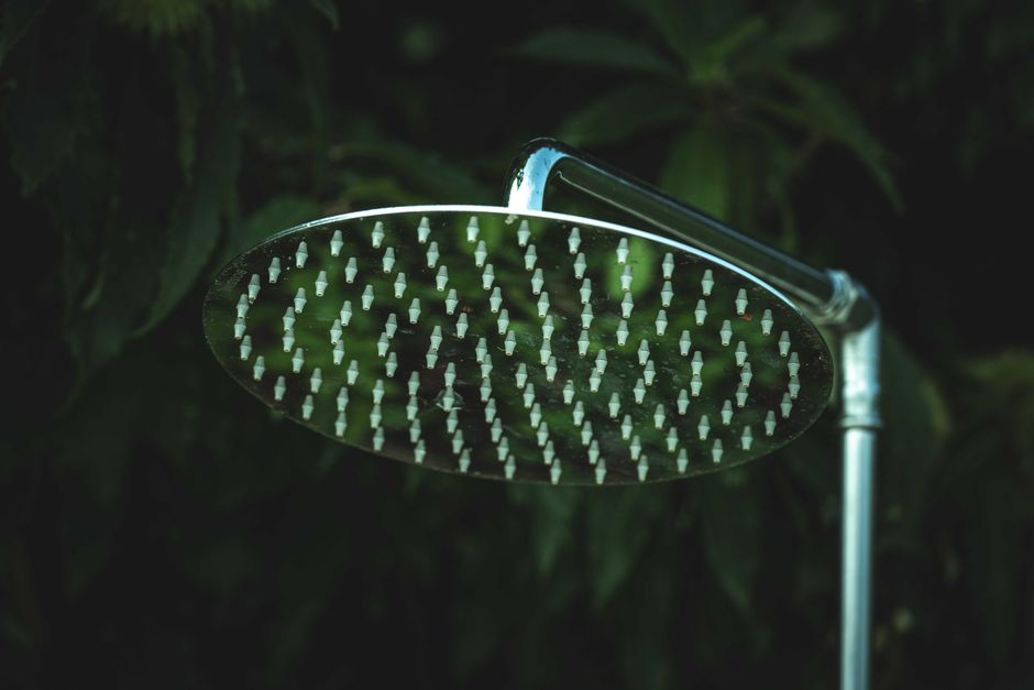 Close up of a modern rainfall shower head